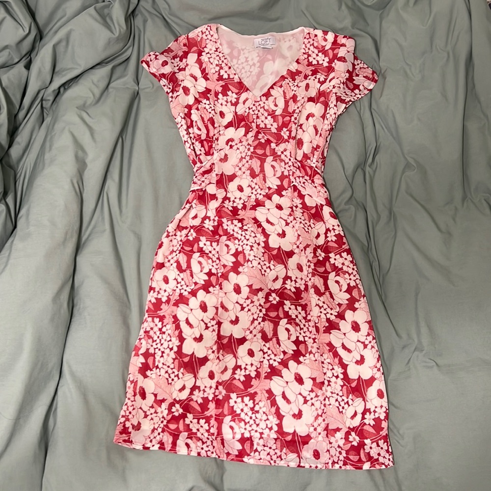 Ann Taylor LOFT Sheer Floral Print Flutter Cap Sleeves Casual Dress